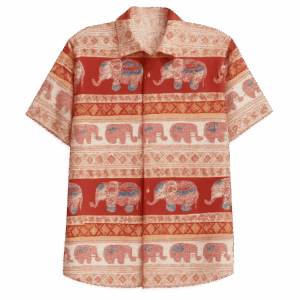 เสื้อเชิ้ตลายช้าง สีส้ม-แดง